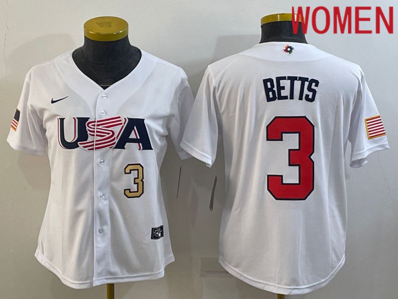 Women 2023 World Cub USA #3 Betts White Nike MLB Jersey4